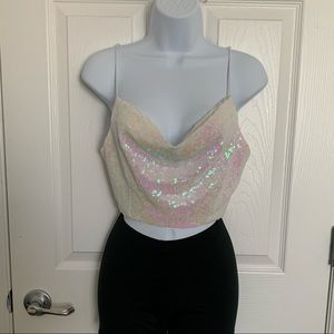 White Iridescent Sequin Top.